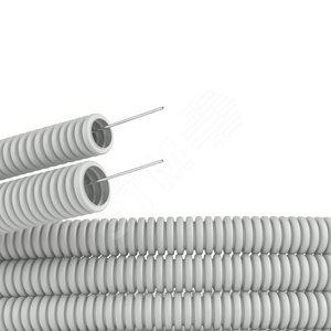 Труба гофрированная ПВХ 32 мм с протяжкой легкая серая (25м) фото