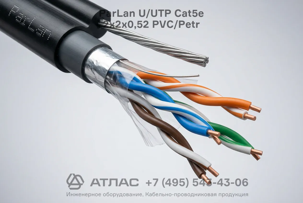 Кабель ParLan U/UTP Cat5e 2х2х0,52 PVC/Petr внешний вид и конструкция