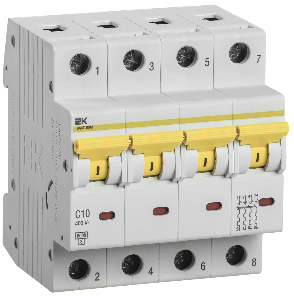 Выключатель автоматический ВА47-60M 4Р 10А 6кА С фото