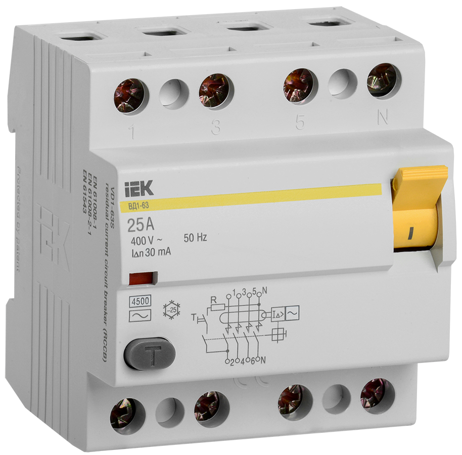 MDV10-4-025-030 ИЭК (IEK) УЗО Выключатель дифференциального тока ВД1-63 4Р 25А 30мА фото