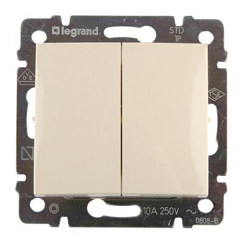 Выключатель двухклавишный - Valena - 10 A - 250 В~ - слоновая кость - арт. 774305 фото