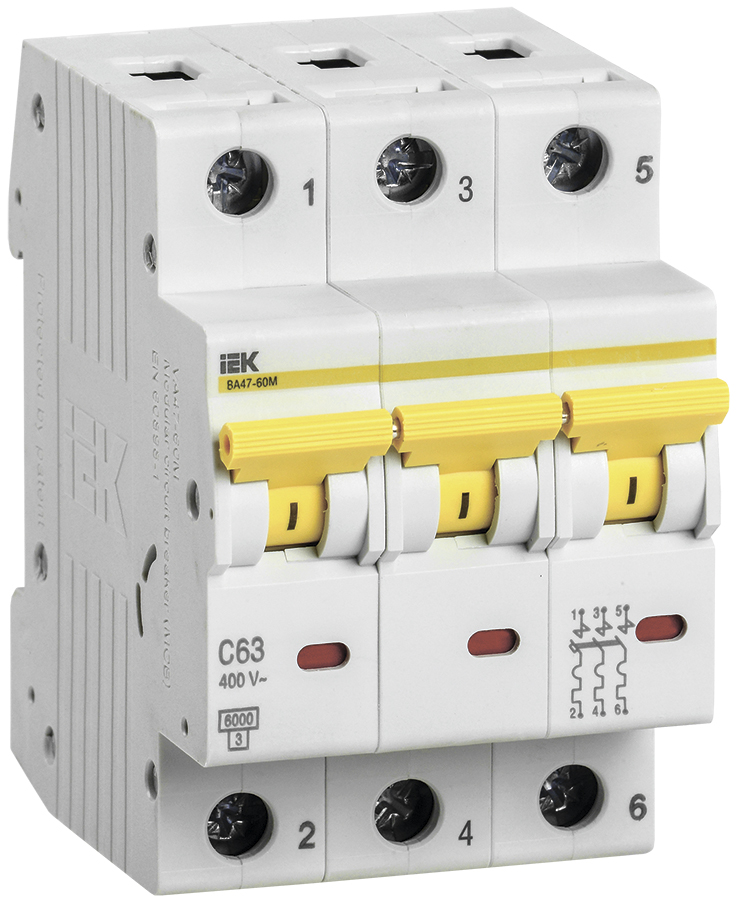 Выключатель автоматический ВА47-60M 3Р 63А 6кА С фото