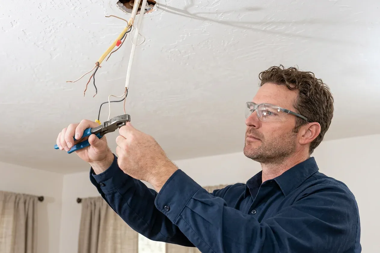 Electrician Straightents Wire