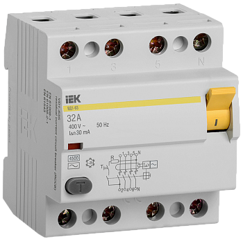 MDV10-4-032-030 ИЭК (IEK) УЗО Выключатель дифференциального тока ВД1-63 4Р 32А 30мА фото